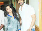 Nikki Galrani and Aadhi during the promotion of movie