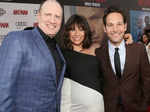 Kevin Feige, Evangeline Lilly and Paul Rudd during the world premiere of "Ant-Man