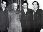 Three legends of Bollywood Dilip Kumar, Raj Kapoor and Dev Anand pose