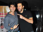 Hiten Tejwani and Rajneish Duggal get clicked during the premiere of Bollywood movie