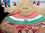 Sand sculpture of India's former president and scientist