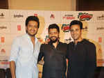 Director Karan Anshuman (C) poses with Riteish Deshmukh and Pulkit Samrat