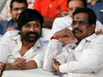 SJ Surya with a guest during the audio launch of Tamil movie