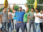 Ashish Juyal tries out some weightlifting during the Raahgiri Day