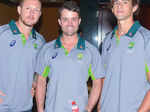 Autralian cricketers pose for a photo during a photo exhibition