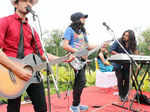 Band Barood perform during a curtain raiser party