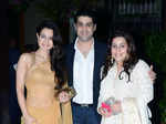 Ameesha Patel, Kanav Puri and a guest arrive at Queenie Singh’s wedding party