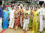 Newlyweds Shanthanu Bhagyaraj and Keerthi pose with family and friends