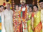 Suhasini and Mani Ratnam pose with newlyweds Shanthanu Bhagyaraj and Keerthi
