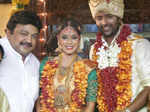 Prabhu poses with newlyweds Shanthanu Bhagyaraj and Keerthi