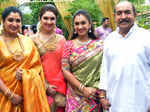 Actor Vijayakumar poses with his daughters during the wedding ceremony