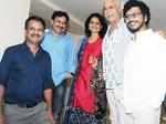 Celebs pose for a photo at the premiere of Marathi film