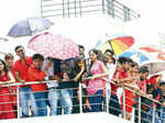 Freshers with their colourful umbrellas during the freshers party