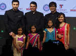 Chief minister Devendra Fadanavis, Ranbir Kapoor and Vivek Oberoi with children
