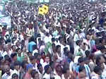 Crowd cheers during the 'Swabhiman' rally