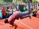 A participant performs during Raahgiri Day celebrations