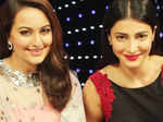 Sonakshi Sinha poses with Shruti Haasan on the sets
