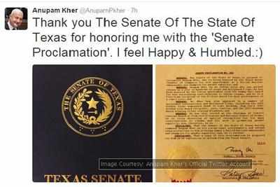 Anupam Kher honoured with Senate Proclamation from Texas
