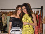 Kahkashan Patel (R) with a guest during Pallavi Jaikishan’s collection preview