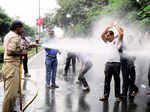 Police uses water cannons on Panchayat Rojgar Sevaks