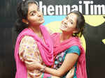 Akansha poses with friend during the auditions of Clean & Clear Chennai Times