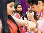 Kritika (L) and Saloni at the tattoo stall