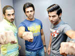 Sunny Singh, Kartik Aaryan and Omkaar Kapoor gesture