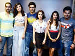 Celebs pose for a photo during the press meet