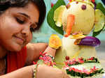 ​A girl making fruits and vegetable