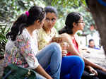 Girls during an event held at Karnataka Chitrakala Parishath