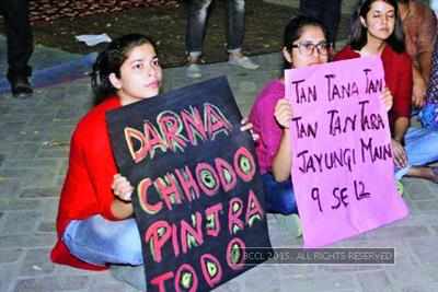 Delhi University students stage protest in North Campus in Delhi