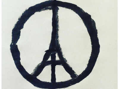 Freehand drawn sketch, peace for Paris, Eiffel Tower, Paris on