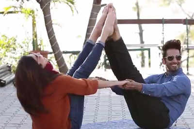 Upen-Karishma's couple yoga on the sets of MTV Love School