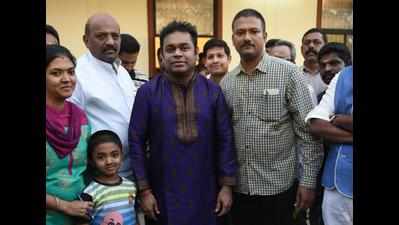 AR Rahman felicitates the cast at 100th show of Y Gee’s play at Vani Mahal in Chennai