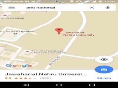 On Google Maps, JNU top result in search for 'anti-national'