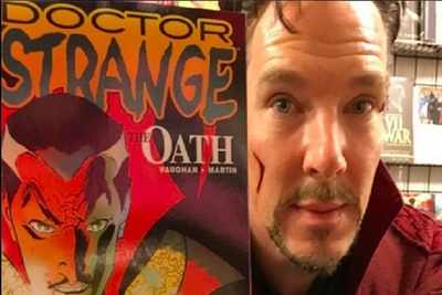 Cumberbatch visits comic book store in Doctor Strange costume