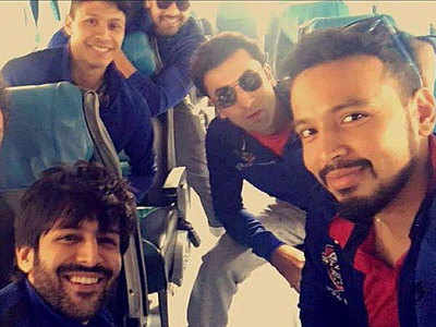 Kartik Aryan flies to New Delhi with Ranbir Kapoor for a charity football match!