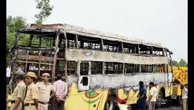 Three charred to death as bus catches fire near Hubballi