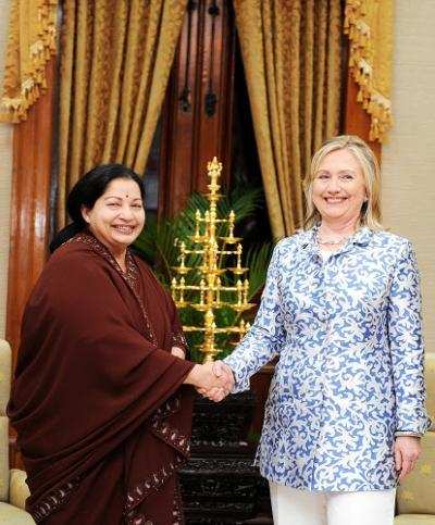 Hillary Clinton won candidature for US presidency after her meeting with Jayalalithaa, Tamil Nadu legislator says