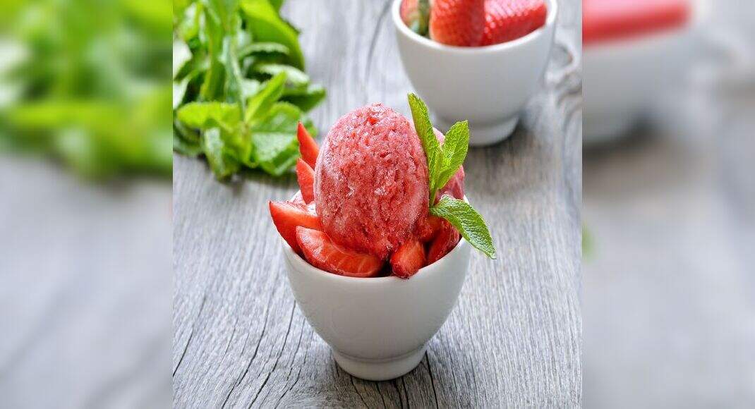 Strawberry Sorbet Recipe: How to Make Strawberry Sorbet Recipe | Homemade Strawberry Sorbet Recipe