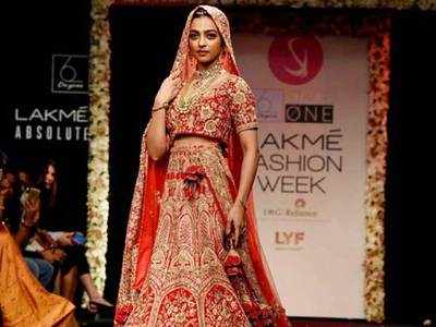 1045 Evelyn Sharma red-gold bridal lehenga – Shama's Collection