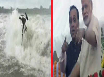 PM Modi notices danger, saves DD cameraman from being washed away