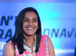 Maharashtra CM felicitates PV Sindhu, P Gopichand