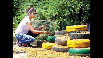 Gurgaon residents paint tyres to transform Kachra Chowk