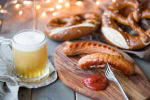 Eating Bavarian sausages