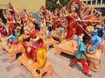 Artisans give final touches to Durga idols