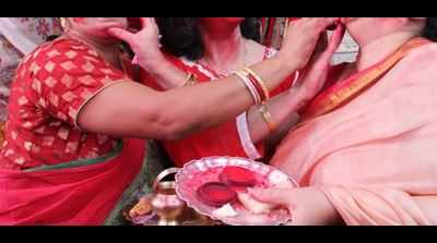 Sindoor-smeared Durga bids adieu to her maternal home