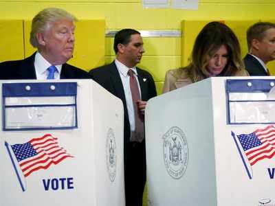 Donald Trump peeks at Melania's ballot