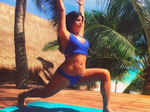 Shenaz Treasury practices yoga in a bikini