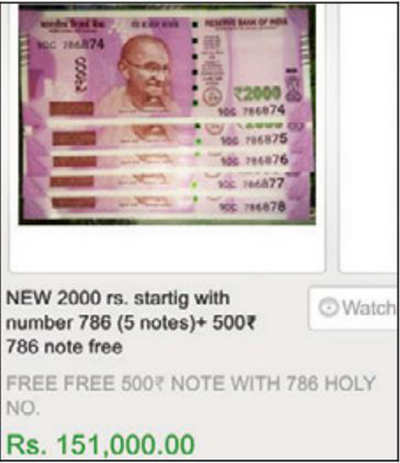 Rs 2k notes offered for Rs 1.5L on eBay